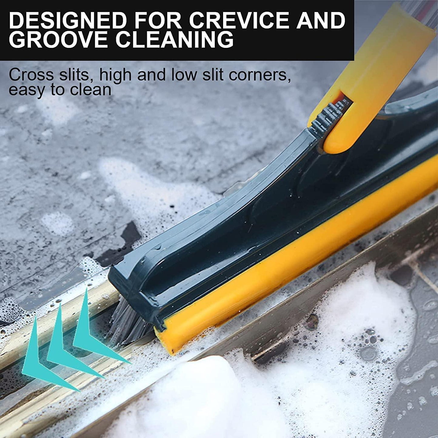 Floor Brush- 2 In 1 Long Handle Wiper Stiff Bristle Floor Brush