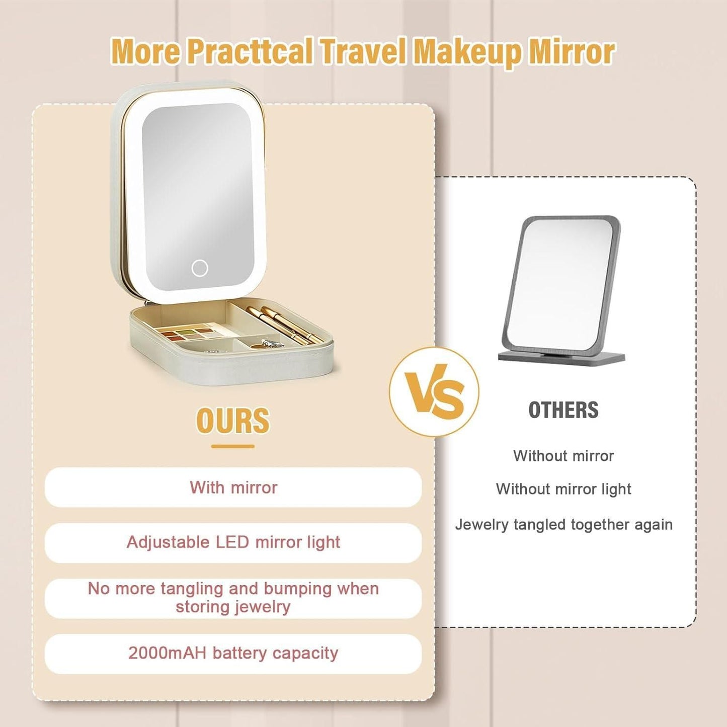 White Luxury Jewelry Organizer Box With LED Mirror – Portable & Stylish