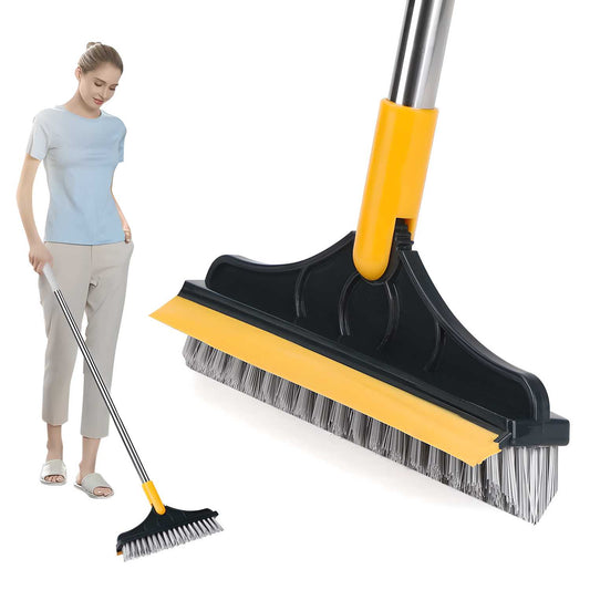 Floor Brush- 2 In 1 Long Handle Wiper Stiff Bristle Floor Brush