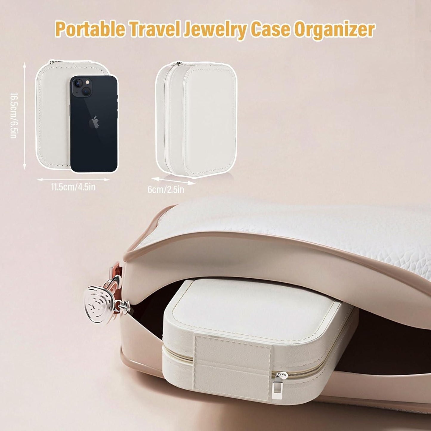 White Luxury Jewelry Organizer Box With LED Mirror – Portable & Stylish